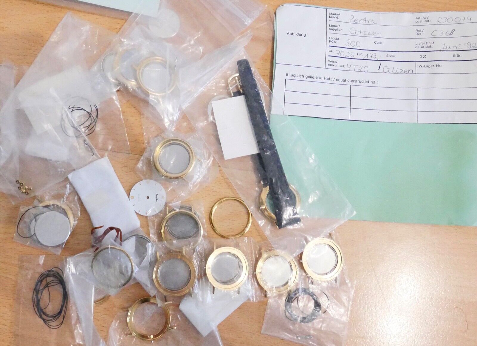 Uhrenzubehör Posten ZENTRA Gold NEU Uhren Gläser Gehäuse Lünetten Zeiger Kronen - Antikhandel-Stuttgart