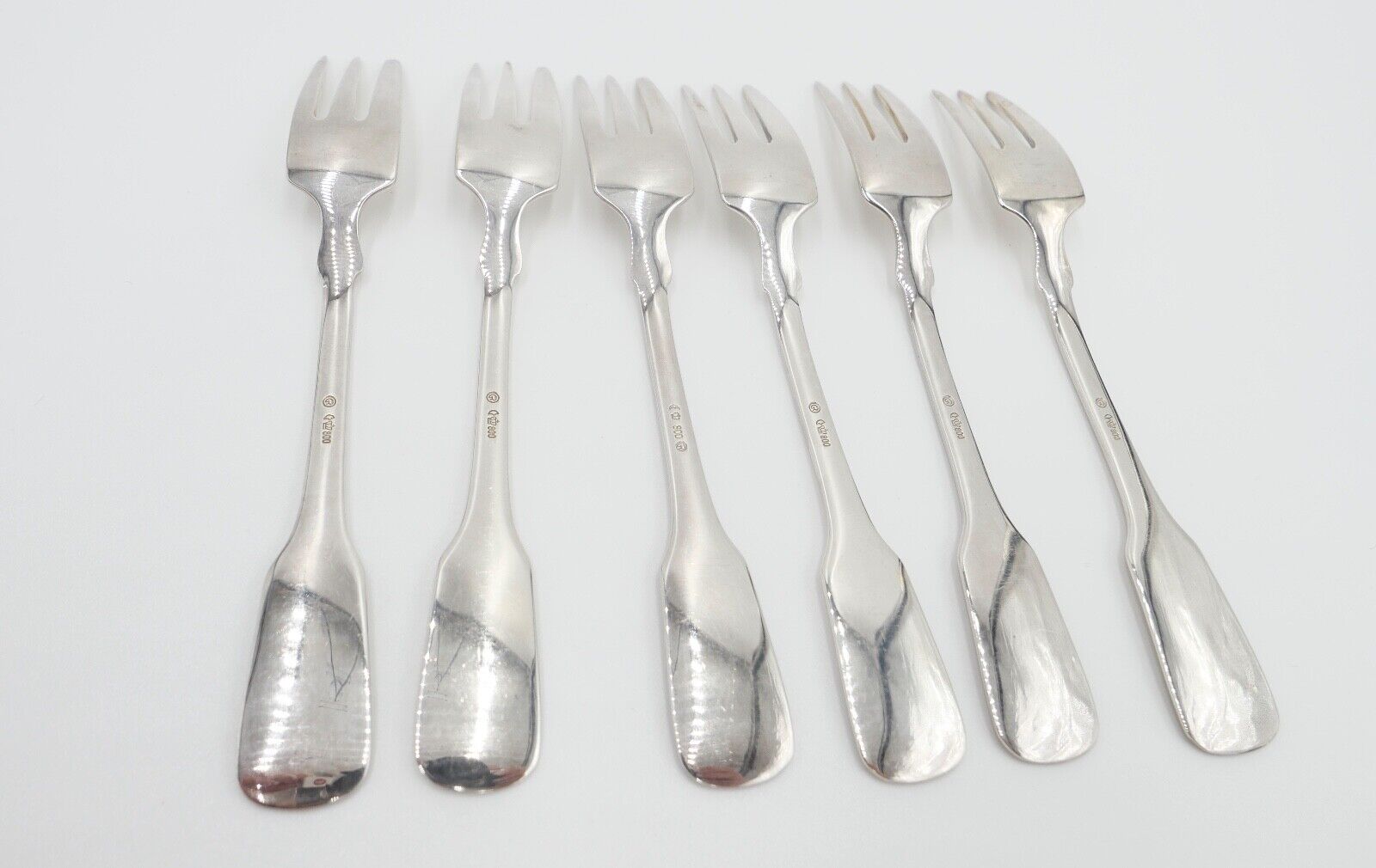 800 Silber Besteck 6 tlg. Kuchengabel Gebrüder Reiner Spatenmuster Monogramm JM - Antikhandel-Stuttgart