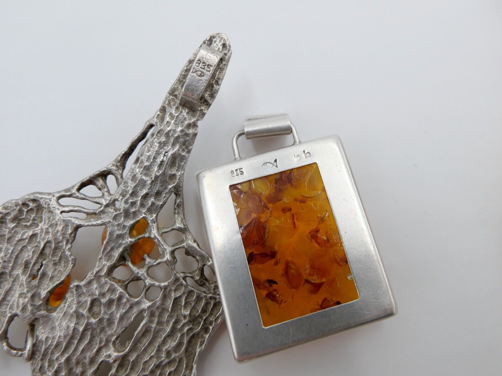 vintage Konvolut 6 stk FISCHLAND Bernstein Anhänger 57,7 Gramm silber 925 - Antikhandel-Stuttgart