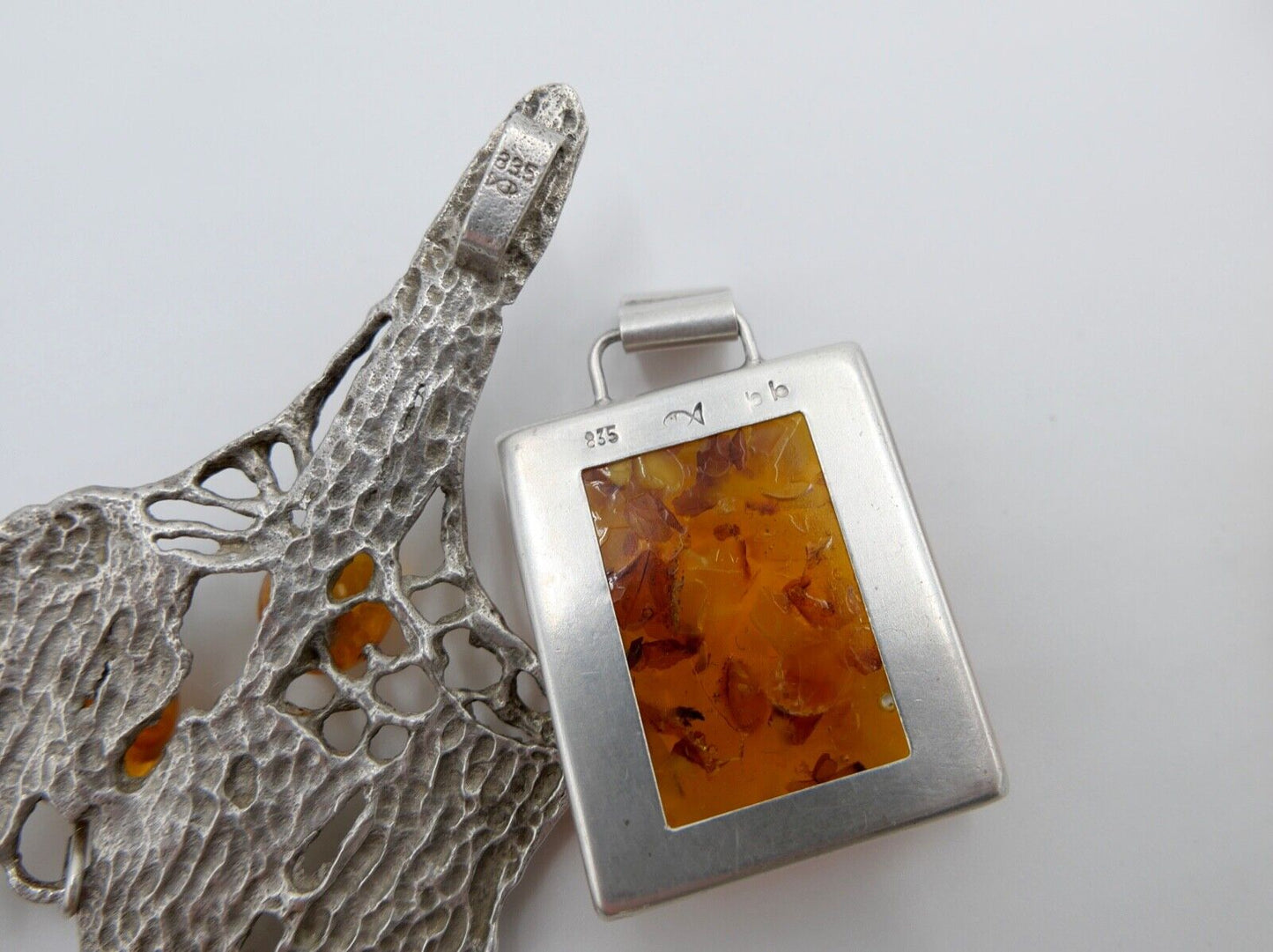 vintage Konvolut 6 stk FISCHLAND Bernstein Anhänger 57,7 Gramm silber 925 - Antikhandel-Stuttgart