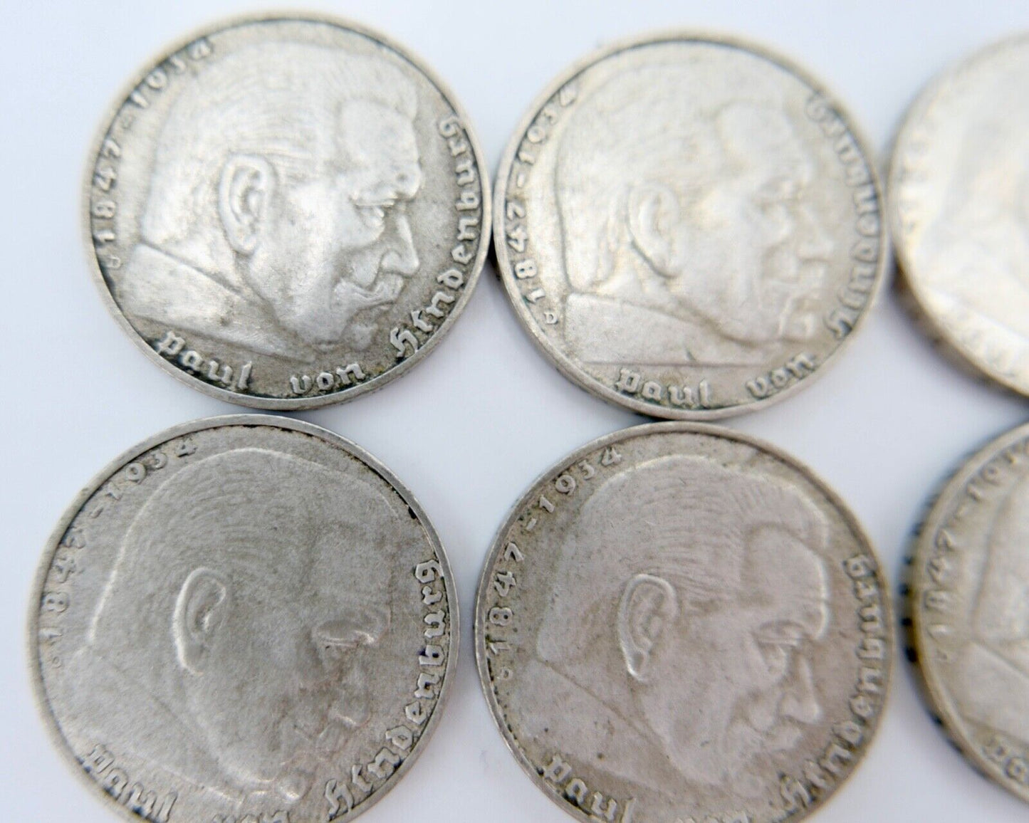 6x 2 Reichsmark 625 Silbermünzen 1936 Jäger J. 366 Hindenburg - Antikhandel-Stuttgart