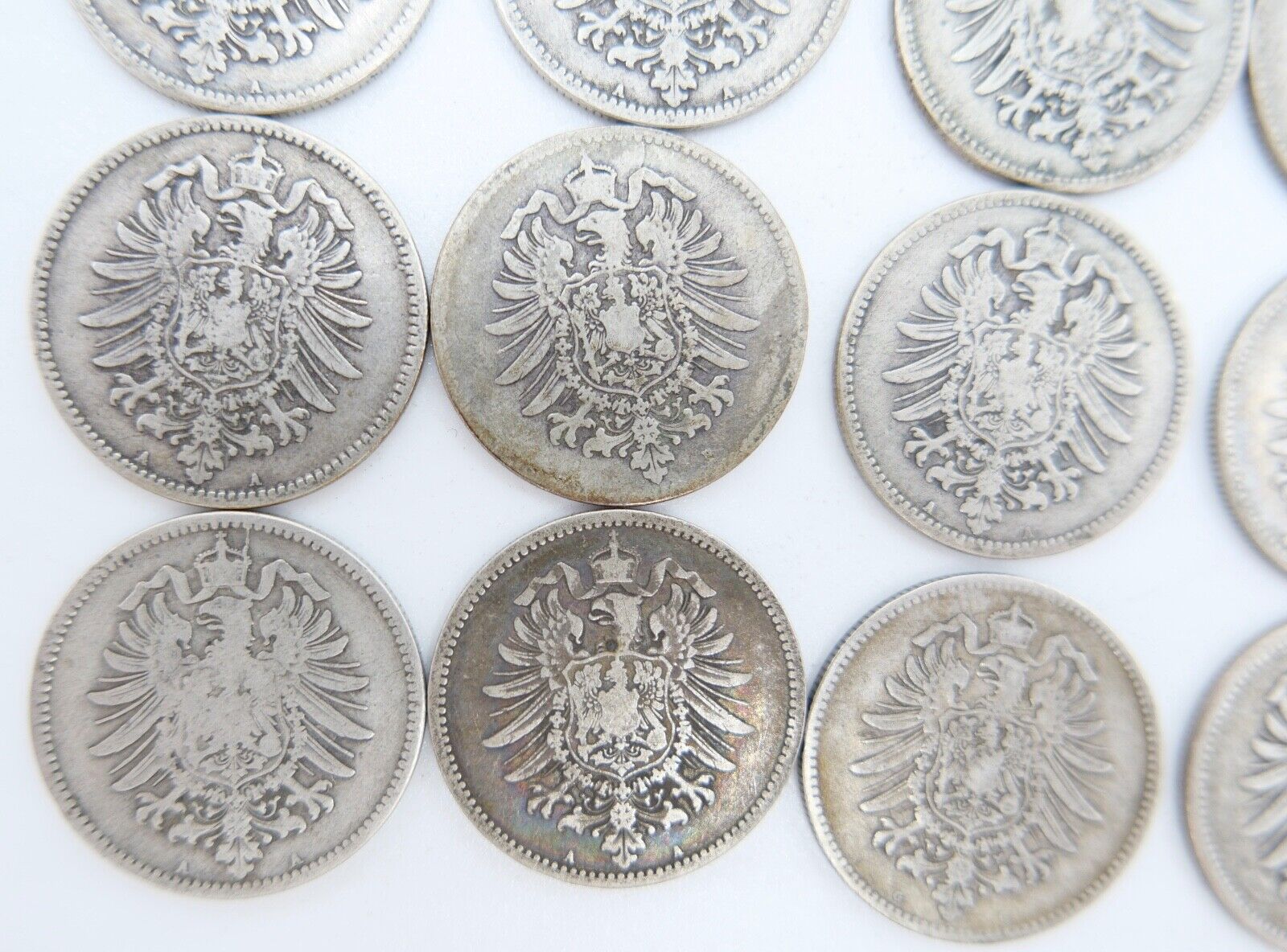 12x 1 Mark Deutsches Reich 1874 - 1880A B G Jäger J.9 Silber in SS - Antikhandel-Stuttgart
