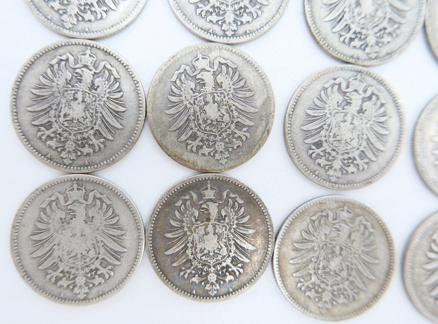 12x 1 Mark Deutsches Reich 1874 - 1880A B G Jäger J.9 Silber in SS - Antikhandel-Stuttgart