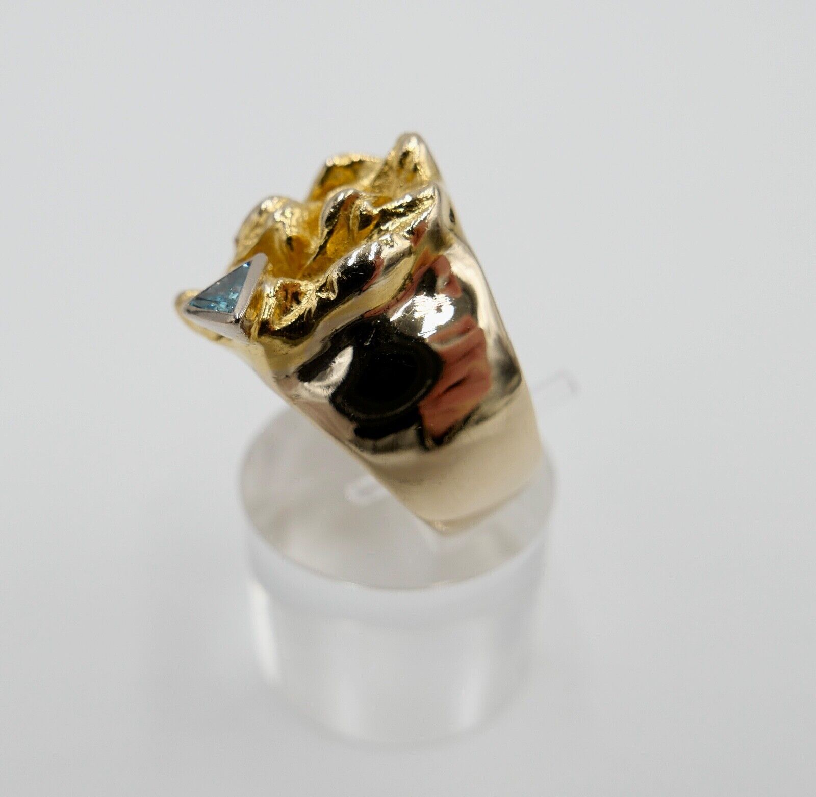 Massiv Herren Goldring blau-türkis Fancy Diamant 750 18K Gr.60 UNIKAT Handarbeit - Antikhandel-Stuttgart