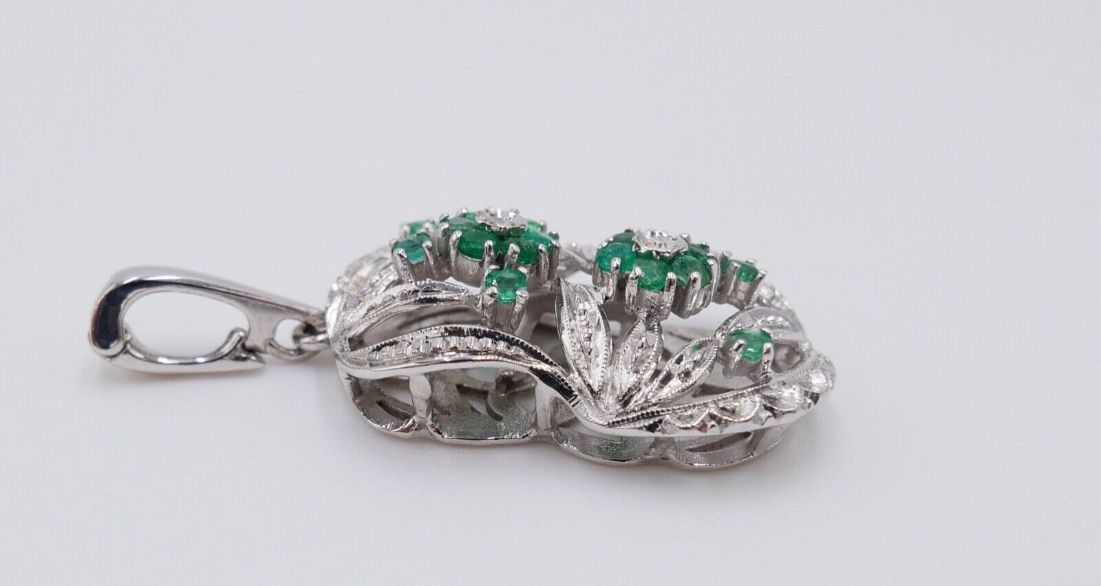 XXL Anhänger 750 18K Weißgold Diamanten & Smaragd 31x20 mm Schließe Perlenkette - Antikhandel-Stuttgart