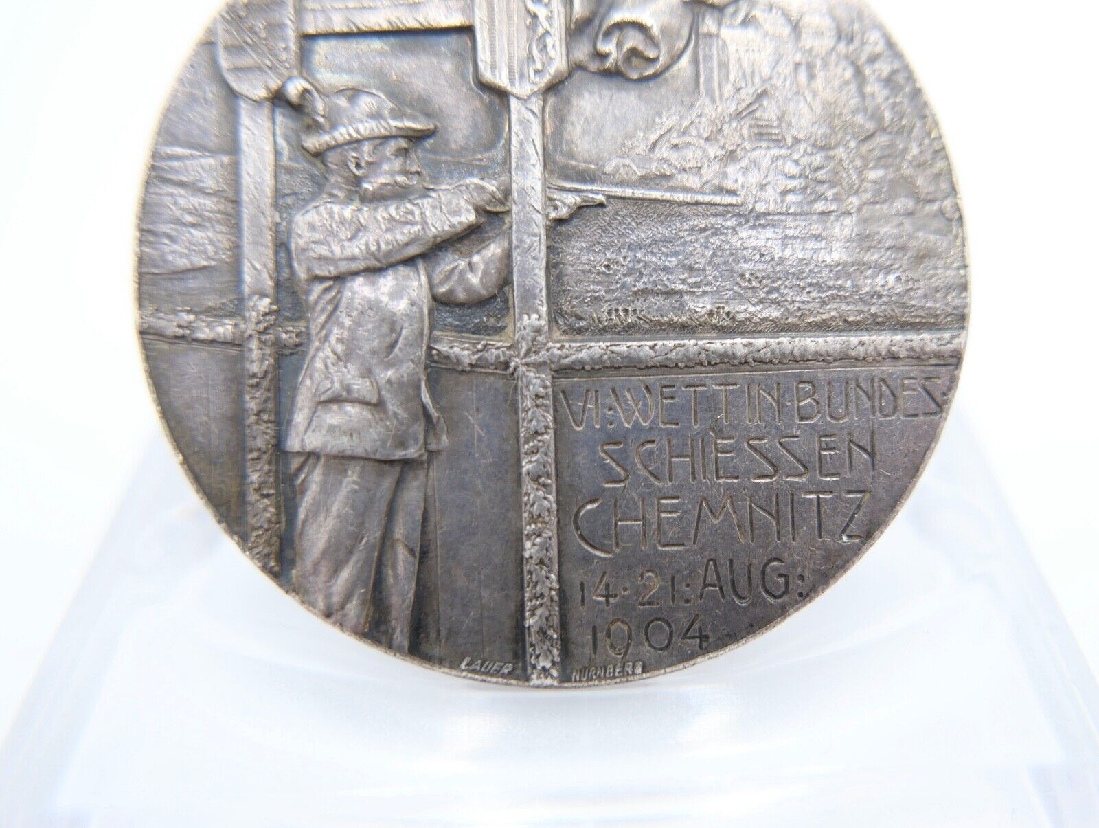 Medaille Bundesschiessen 1904 Chemnitz Lauer Nürnberg Silber 990 Georg KVG Sachs - Antikhandel-Stuttgart