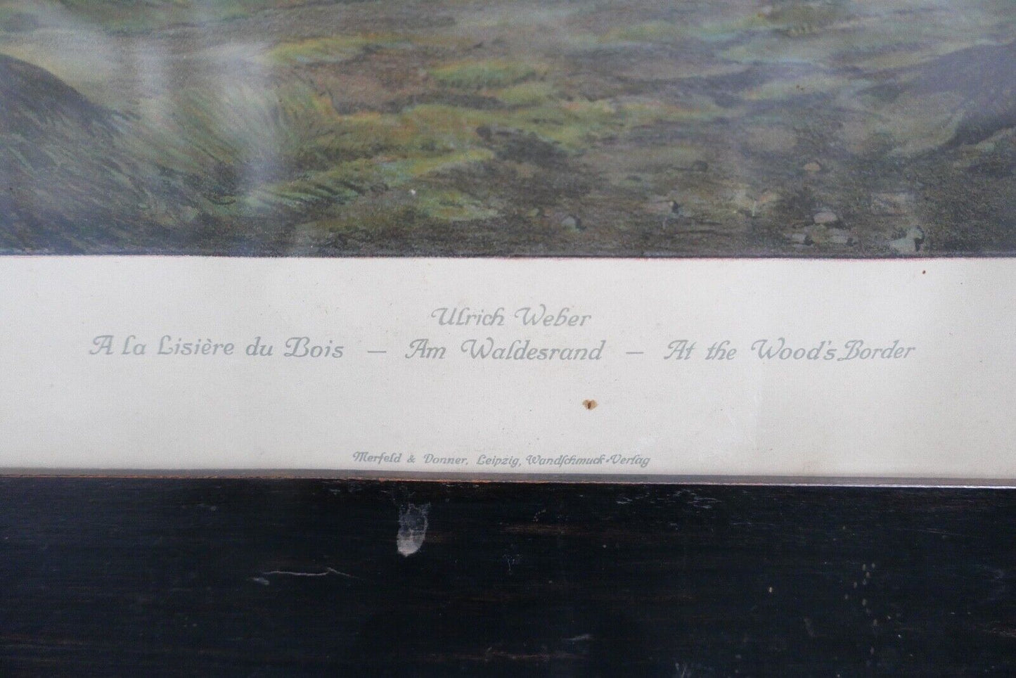 ULRICH WEBER Verlag Leipzig Farb - Lithographie " am Waldesrand " signiert - Antikhandel-Stuttgart