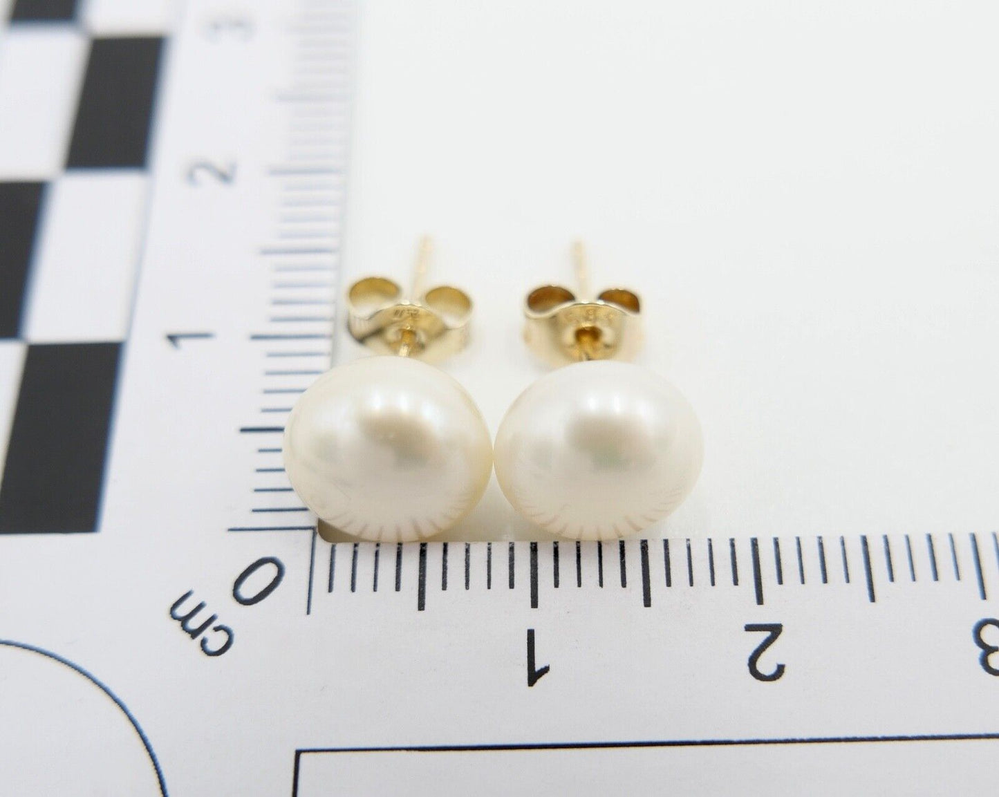 1980er Gelbgold 585 14K Perlen Ohrringe Ohrstecker Ø 9,3mm Butterfly Verschluss - Antikhandel-Stuttgart