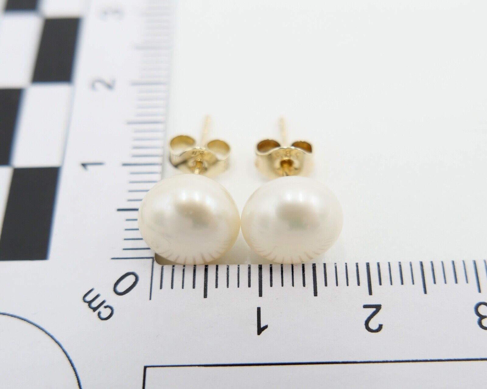 1980er Gelbgold 585 14K Perlen Ohrringe Ohrstecker Ø 9,3mm Butterfly Verschluss - Antikhandel-Stuttgart