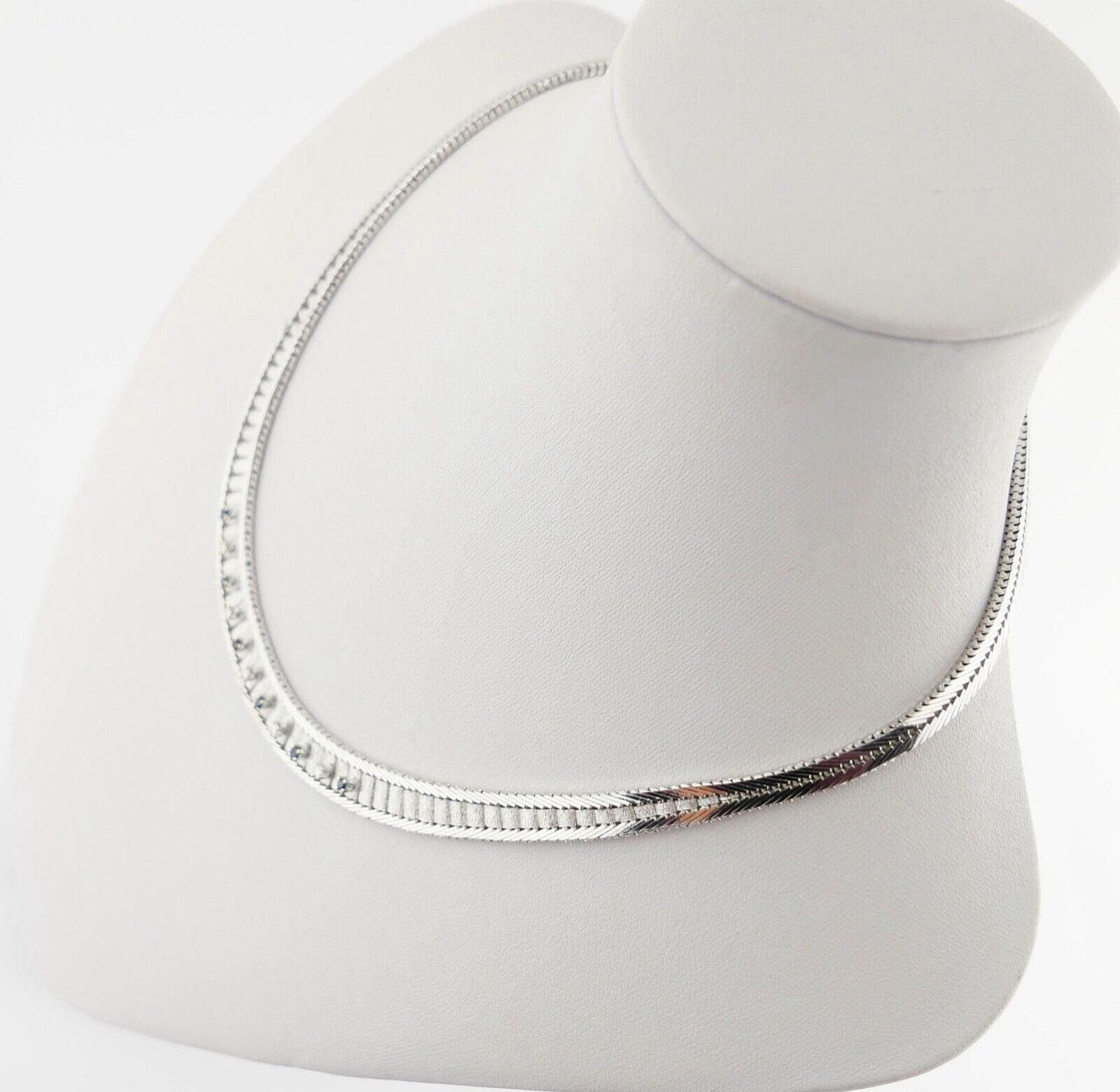 Massives Weißgold Brillant & Saphir Collier 585 14K Klassiker 1970er Jahre 45 cm - Antikhandel-Stuttgart