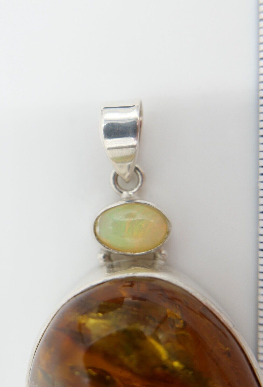 Bernstein Anhänger 925 Silber mit Opal Amber 7,5 cm HANDGEFERTIGT - Antikhandel-Stuttgart