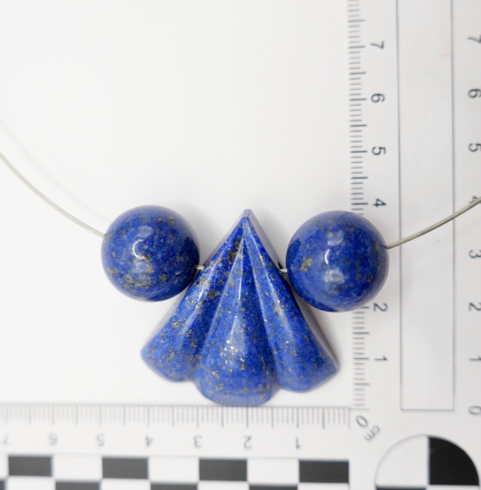 1990er Jahre Silber Draht Collier mit LAPIS LAPISLAZULI Anhänger 45cm - Antikhandel-Stuttgart