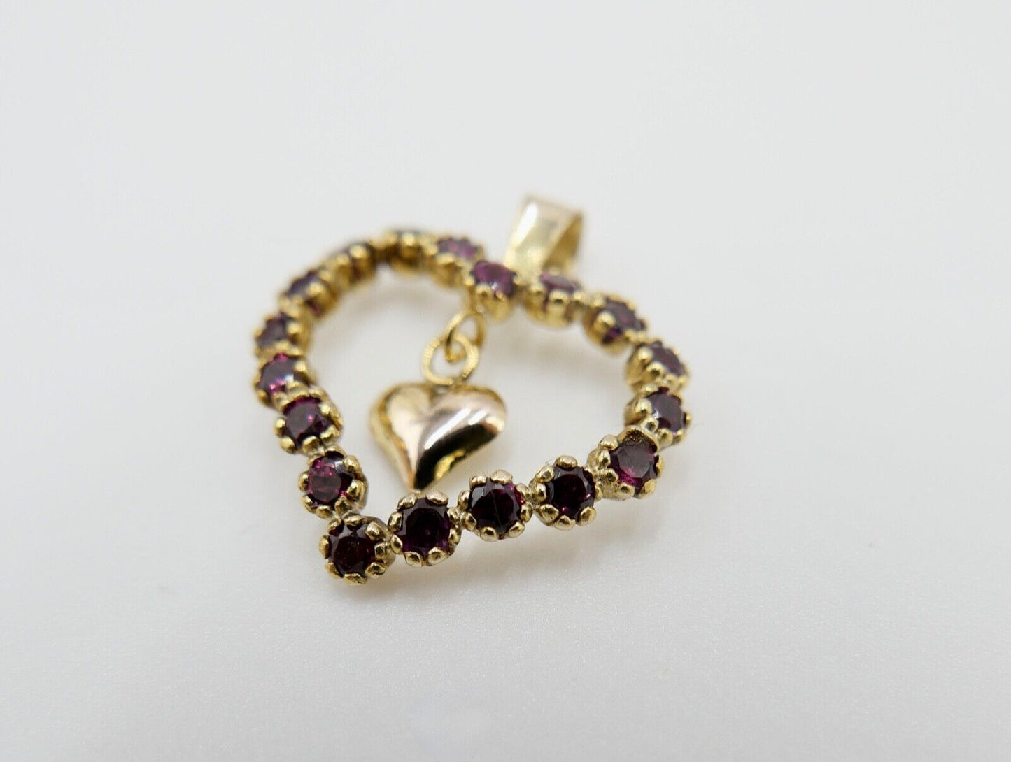 Herz Gold Anhänger 333 / 8K mit Pink Malawi Rhodolith Granat 1990er Jahren - Antikhandel-Stuttgart