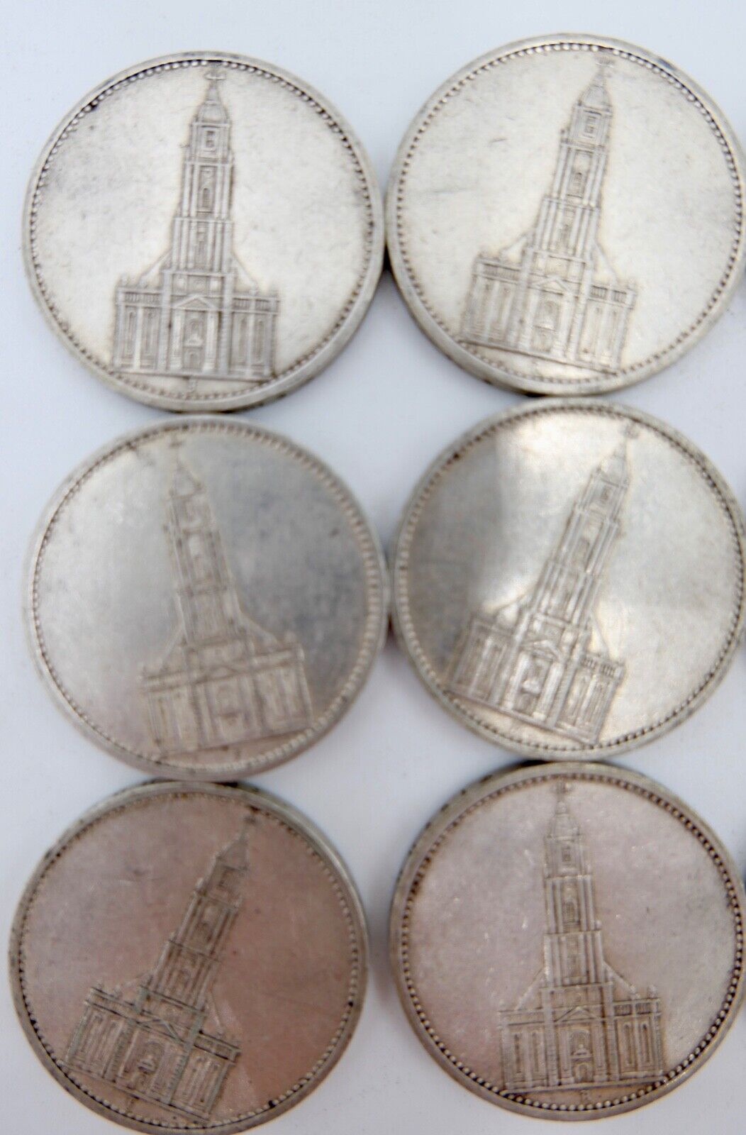 18x 5 Reichsmark 900 Silbermünzen J. 357 Garnisonskirche 1934 aus Münzrolle - Antikhandel-Stuttgart