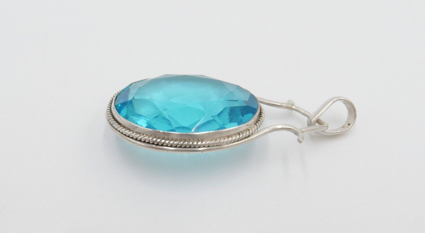 XXL 925 Silber Anhänger mit Glasstein Türkis 49x29 mm - Antikhandel-Stuttgart