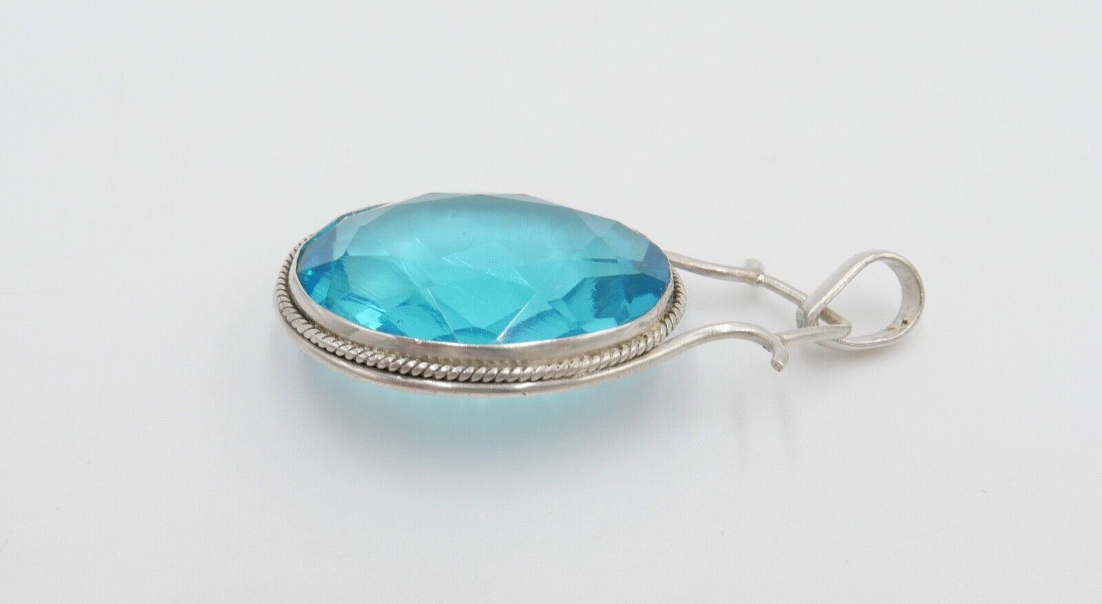 XXL 925 Silber Anhänger mit Glasstein Türkis 49x29 mm - Antikhandel-Stuttgart