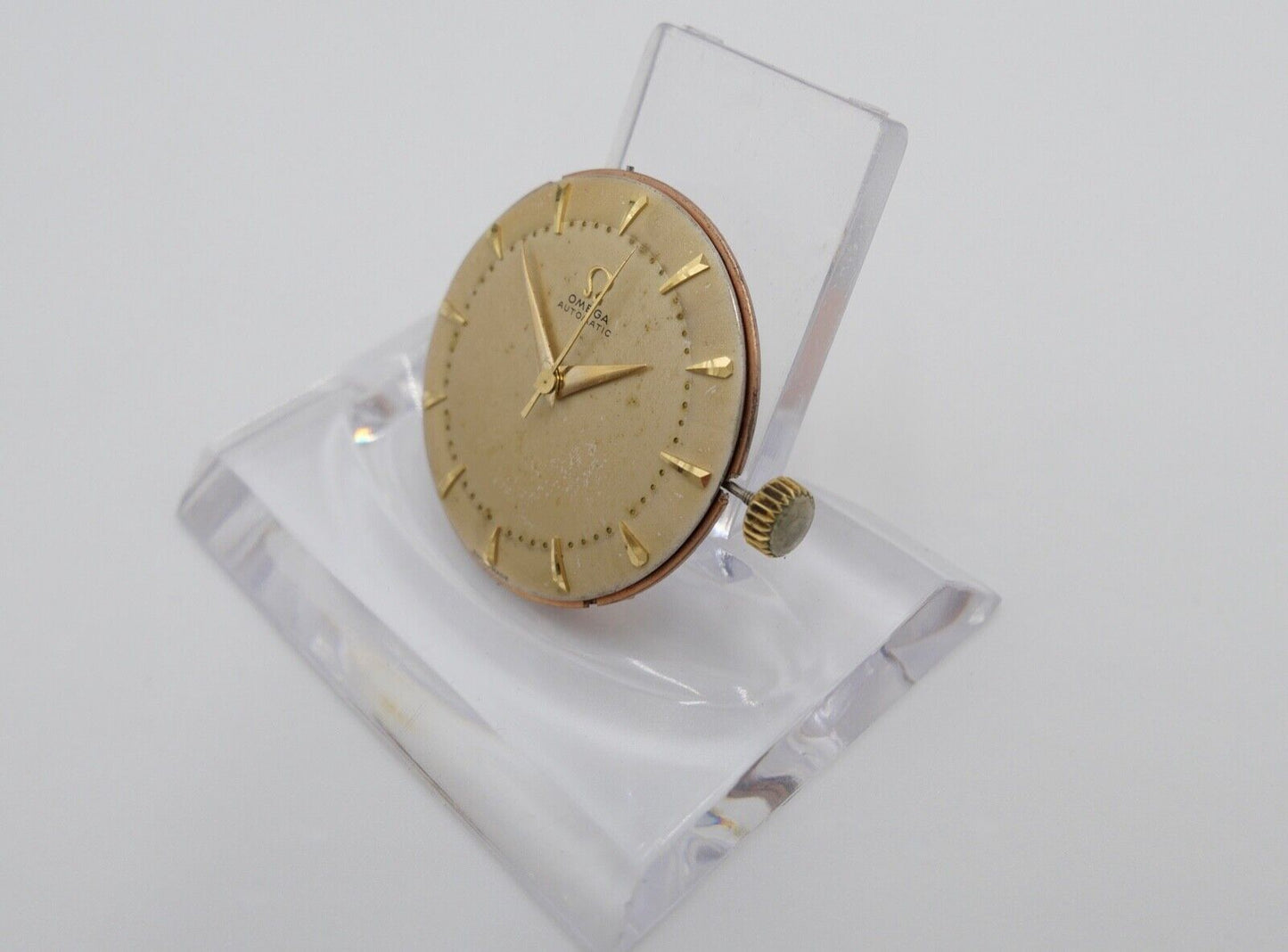 LÄUFT Omega Cal. 354 Autom Uhrwerk Ziffernblatt Zeiger Krone voll funktionsfähig - Antikhandel-Stuttgart