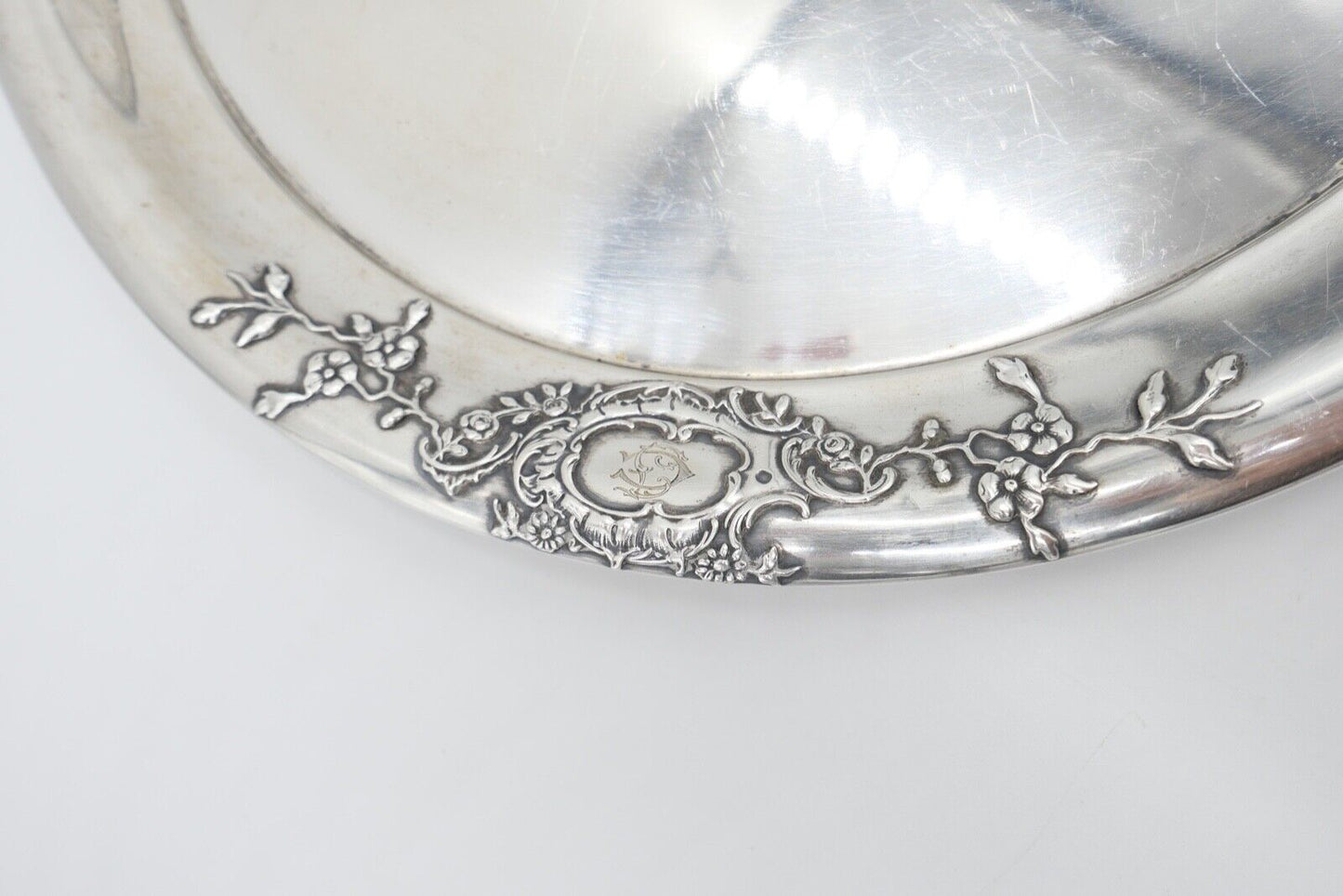 LAZARUS POSEN 800 Silber um 1900 Jugendstil Tablett Servierplatte Ø32cm Monogram - Antikhandel-Stuttgart