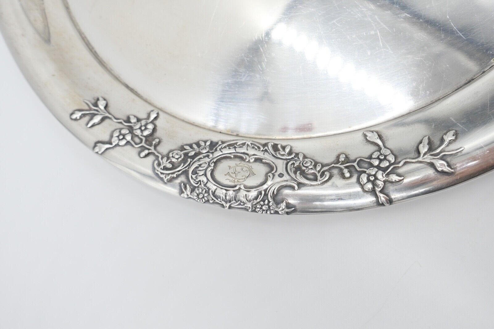 LAZARUS POSEN 800 Silber um 1900 Jugendstil Tablett Servierplatte Ø32cm Monogram - Antikhandel-Stuttgart