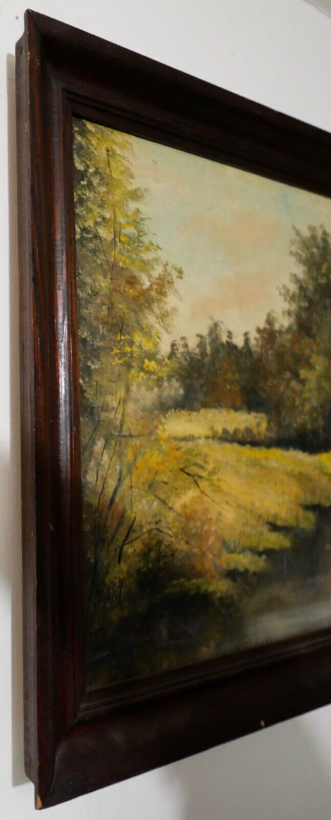 Ölgemälde 69x53cm Landschaft signiert Wald Bach Leinwand - Antikhandel-Stuttgart