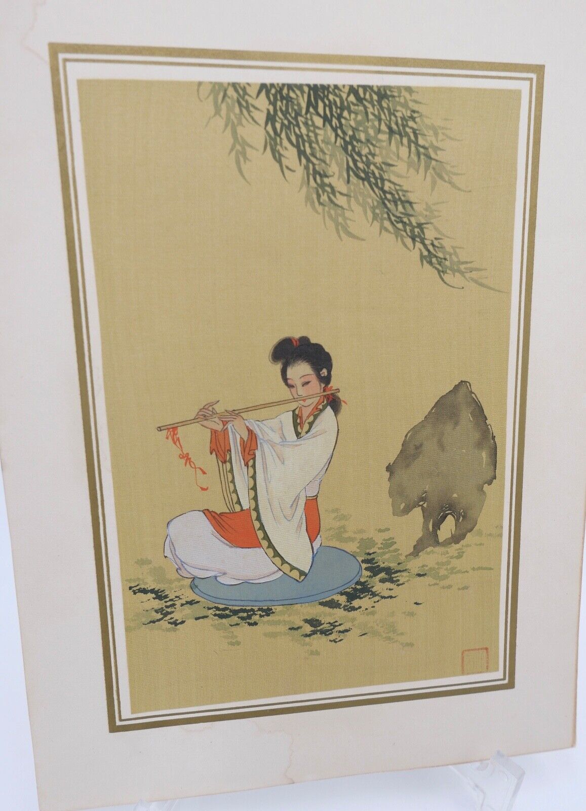 Seidenmalerei JAPAN signiert 18x24cm Bild Frau im Kimono - Antikhandel-Stuttgart