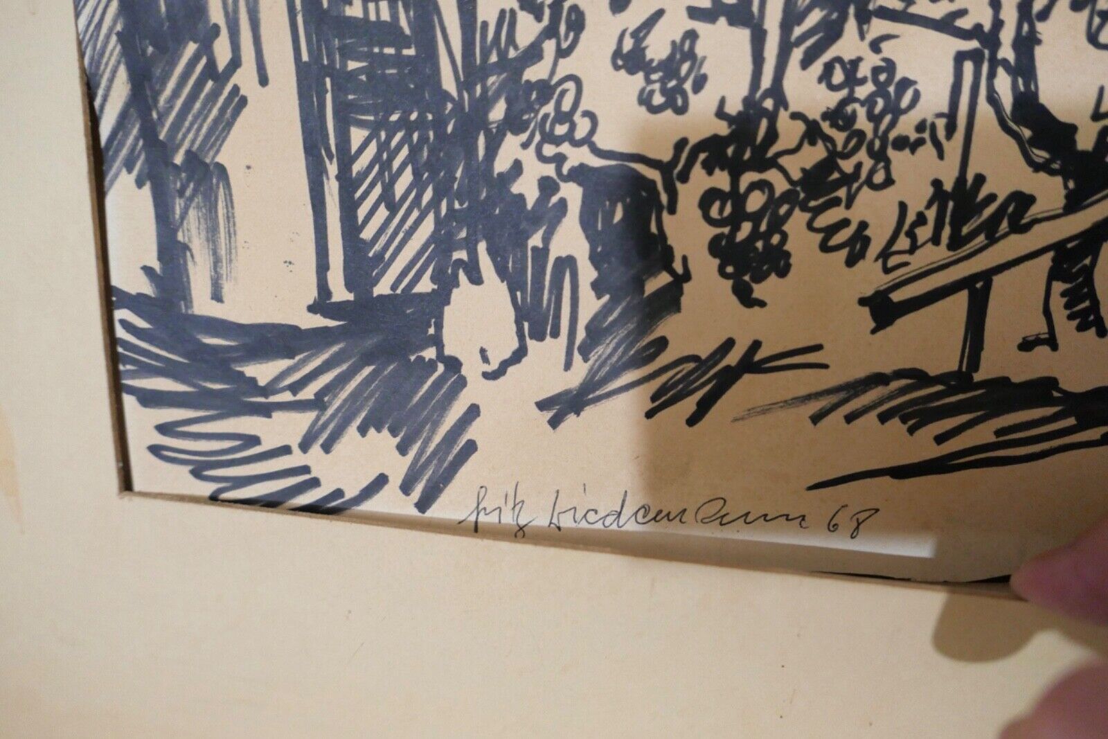 Alte Zeichnung signiert FRITZ WIEDERMANN " HÄUSERGRUPPE " 67x53 cm - Antikhandel-Stuttgart