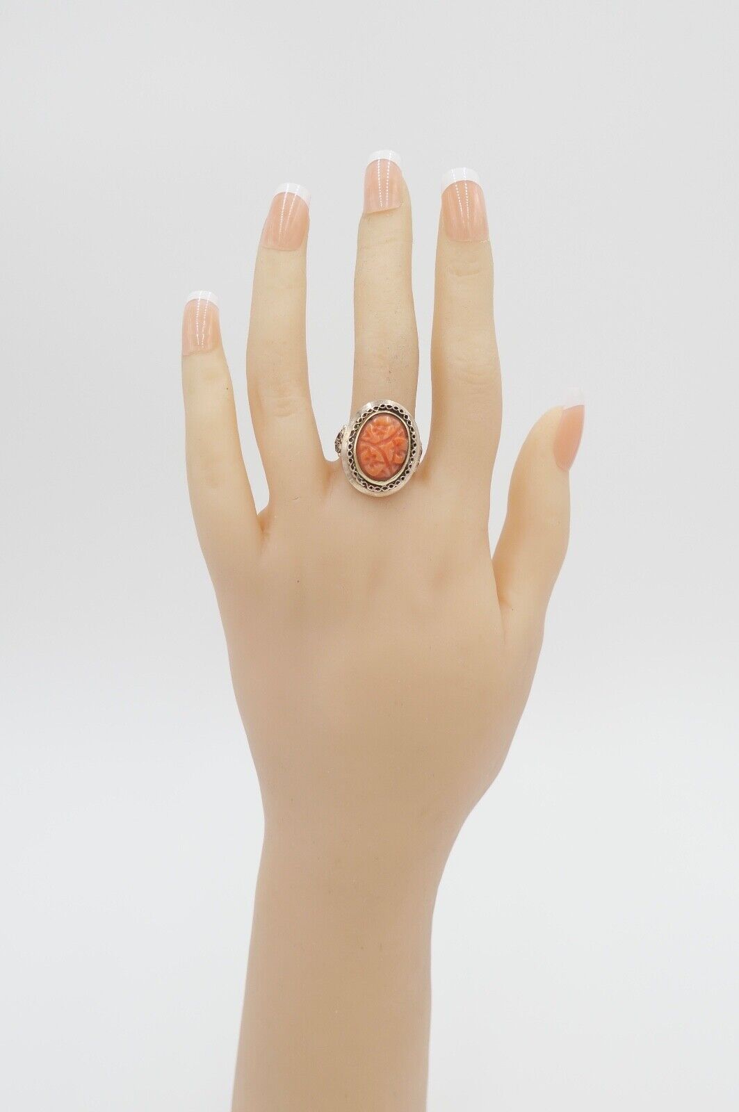 um 1850 antiker Korallen Ring Gold 333 8K Gr. 55 Damenring Koralle 15,2x11,2 mm - Antikhandel-Stuttgart