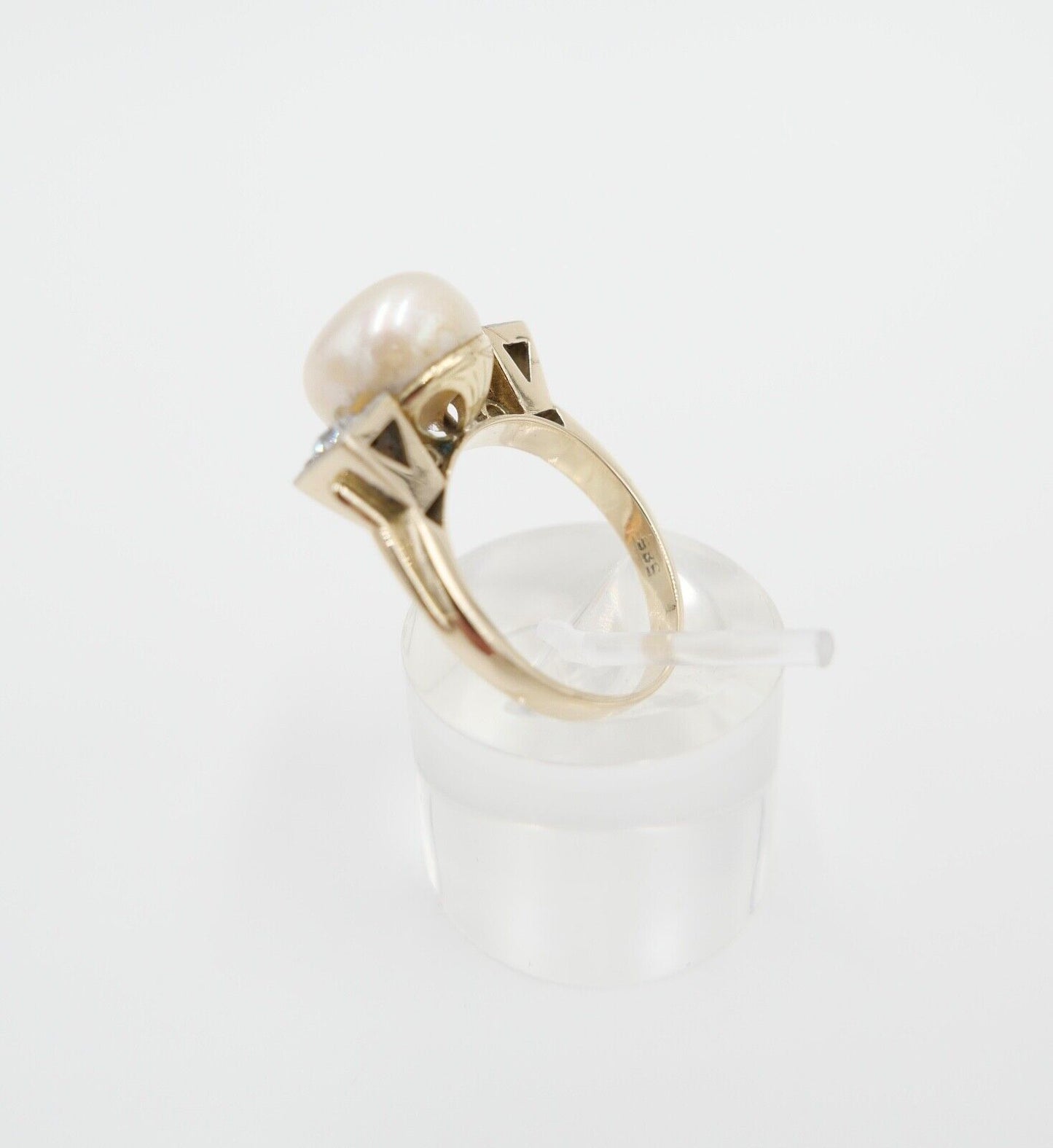 antik Damen Ring Gold 585 / 14K Gr. 56 Diamant Altschliff süßwasser Zuchtperle - Antikhandel-Stuttgart