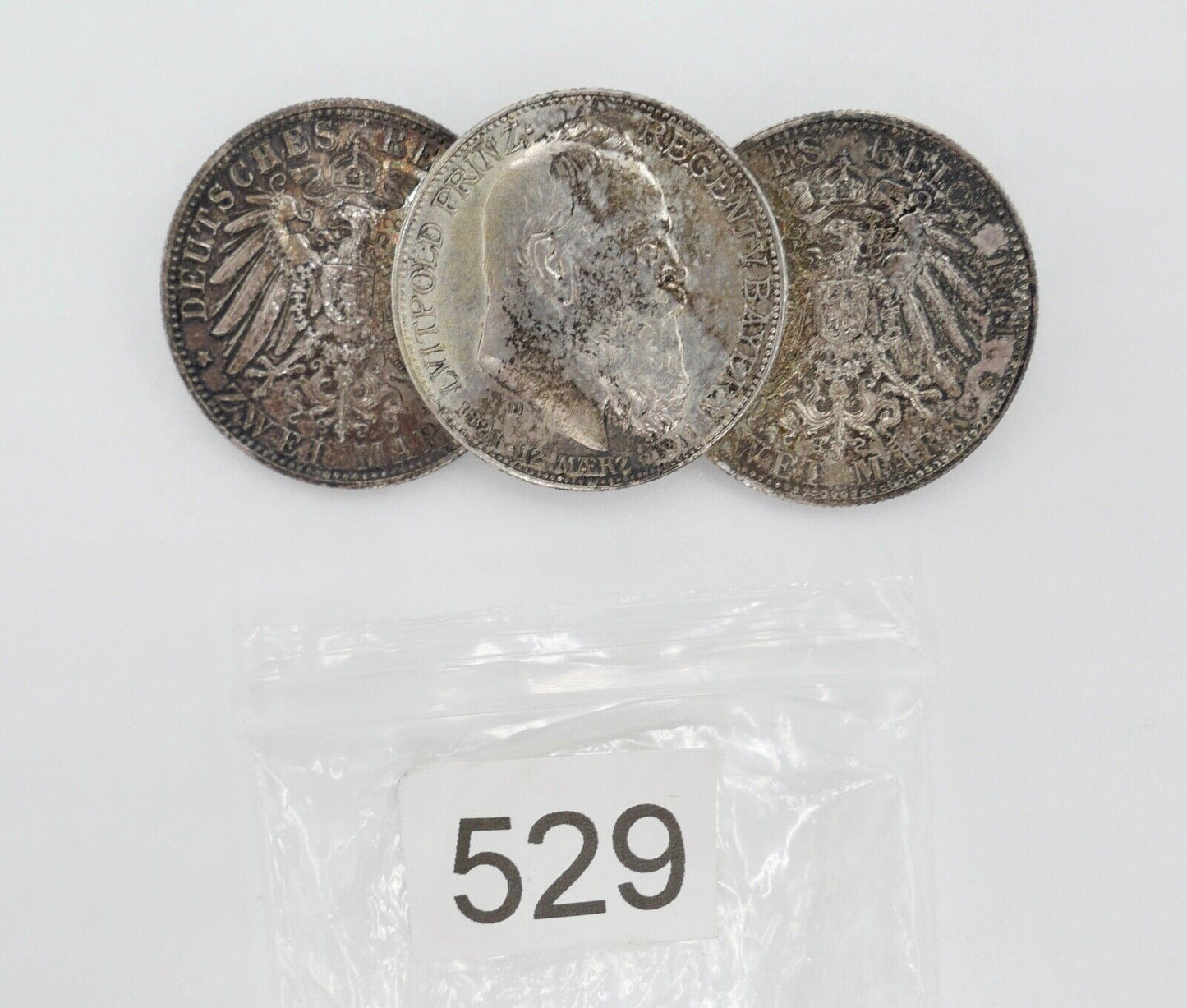 Brosche 3x 2 Mark Bayern 1911 D Luitpold Regentschaftsjubiläum Silber Jäger J.48 - Antikhandel-Stuttgart