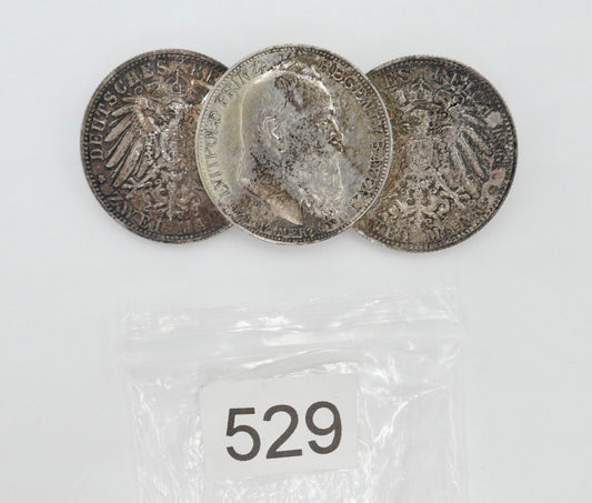 Brosche 3x 2 Mark Bayern 1911 D Luitpold Regentschaftsjubiläum Silber Jäger J.48 - Antikhandel-Stuttgart