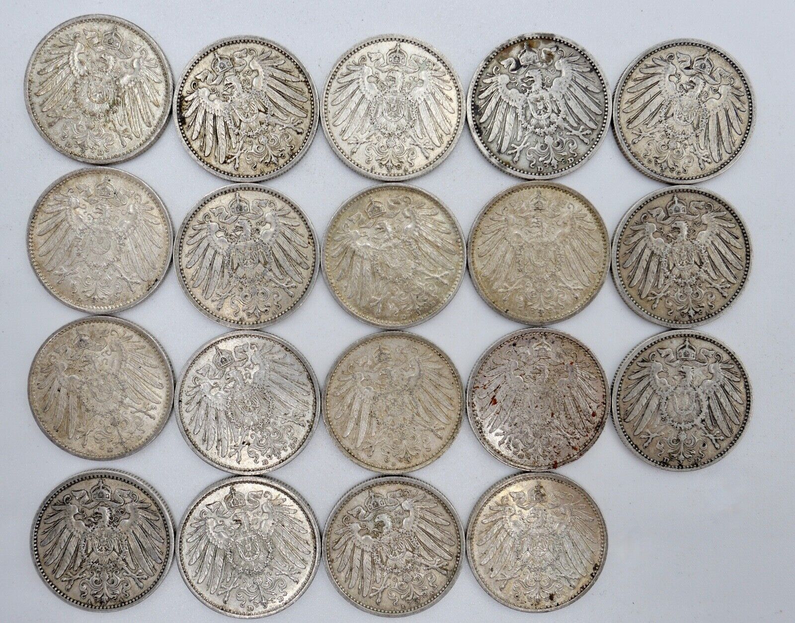 19x 1 Mark 1901 1905 1909 1910 1912 1914 1915 J D G A Silbermünze Jäger J.17 - Antikhandel-Stuttgart