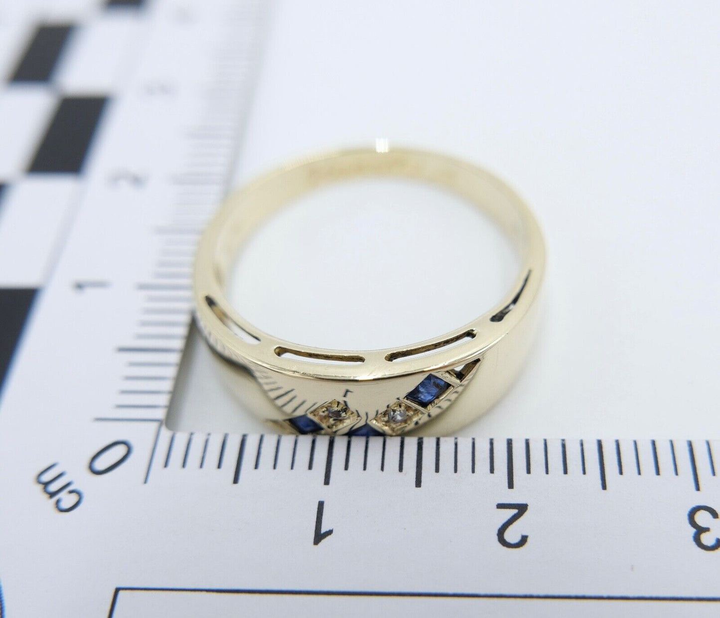 Alter Ring Gelbgold 585 / 14K Brillant & Saphir Gr. 62 MH - Antikhandel-Stuttgart