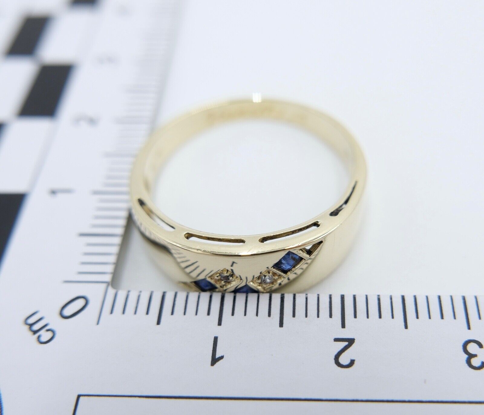 Alter Ring Gelbgold 585 / 14K Brillant & Saphir Gr. 62 MH - Antikhandel-Stuttgart