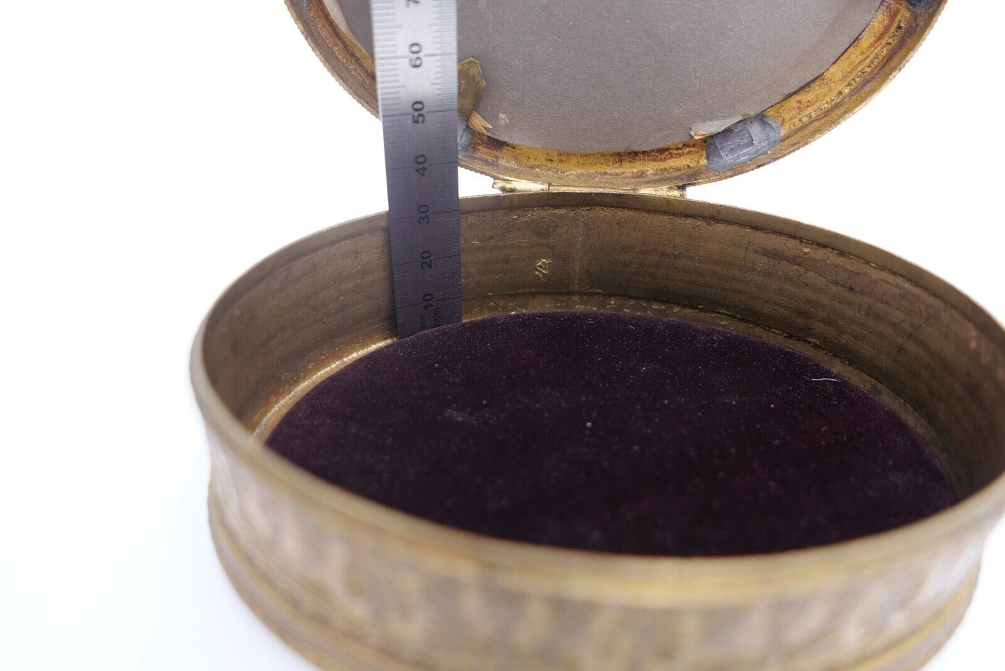 alte Messing Schatulle / Etui / Box Gobelin Stickerei für Schmuck etc. - Antikhandel-Stuttgart