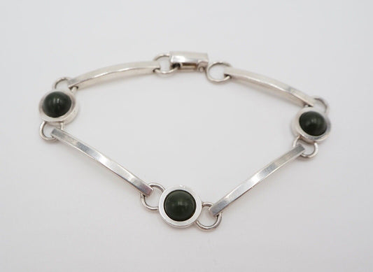 vintage 60er Jahre Silber 925 NP AVENTURIN Grün Armkette Gliederarmband Armband - Antikhandel-Stuttgart
