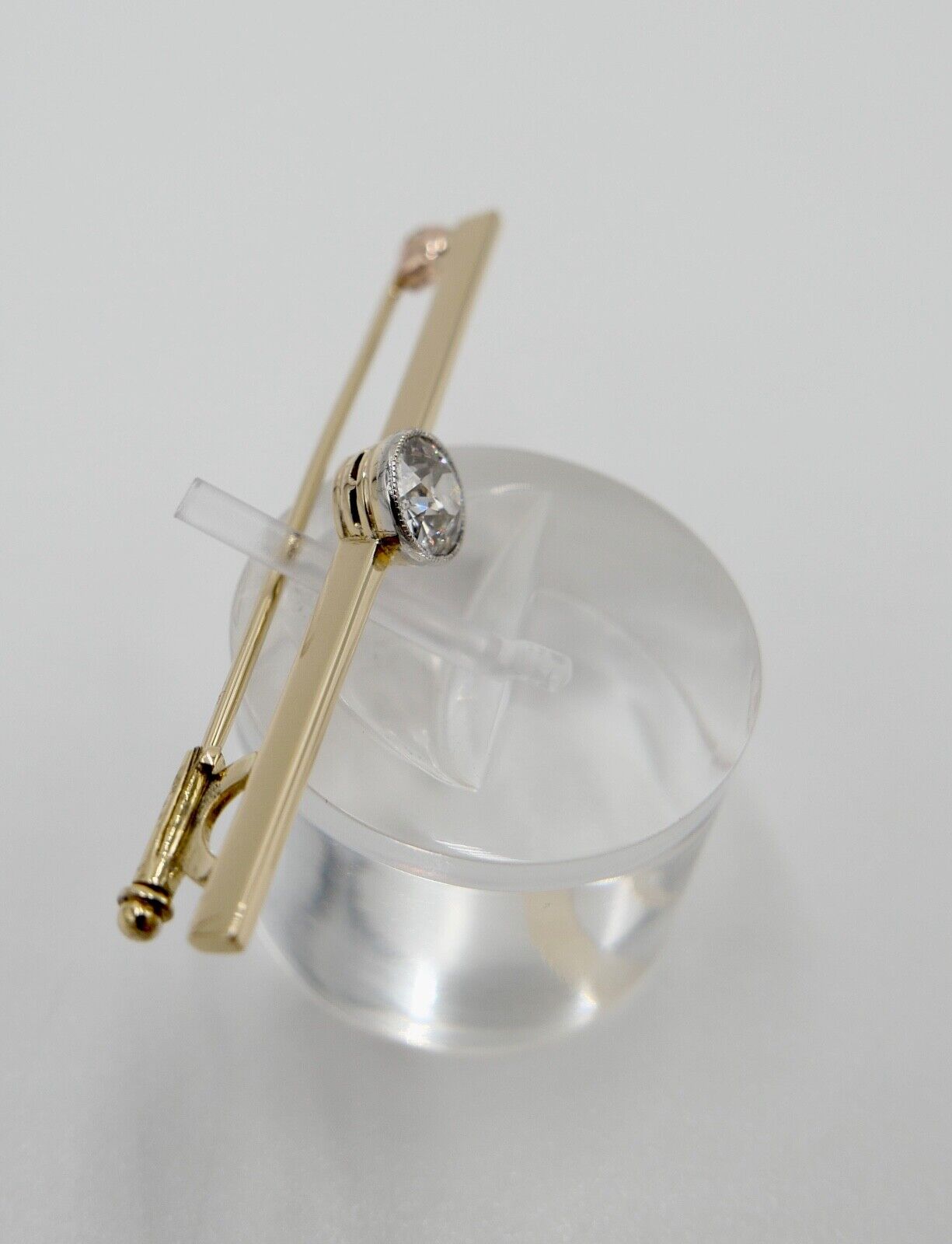 Alte Stabbrosche Bajonettverschluß 0,75 Ct Altschliff Diamant 45mm 585 14K Gold - Antikhandel-Stuttgart