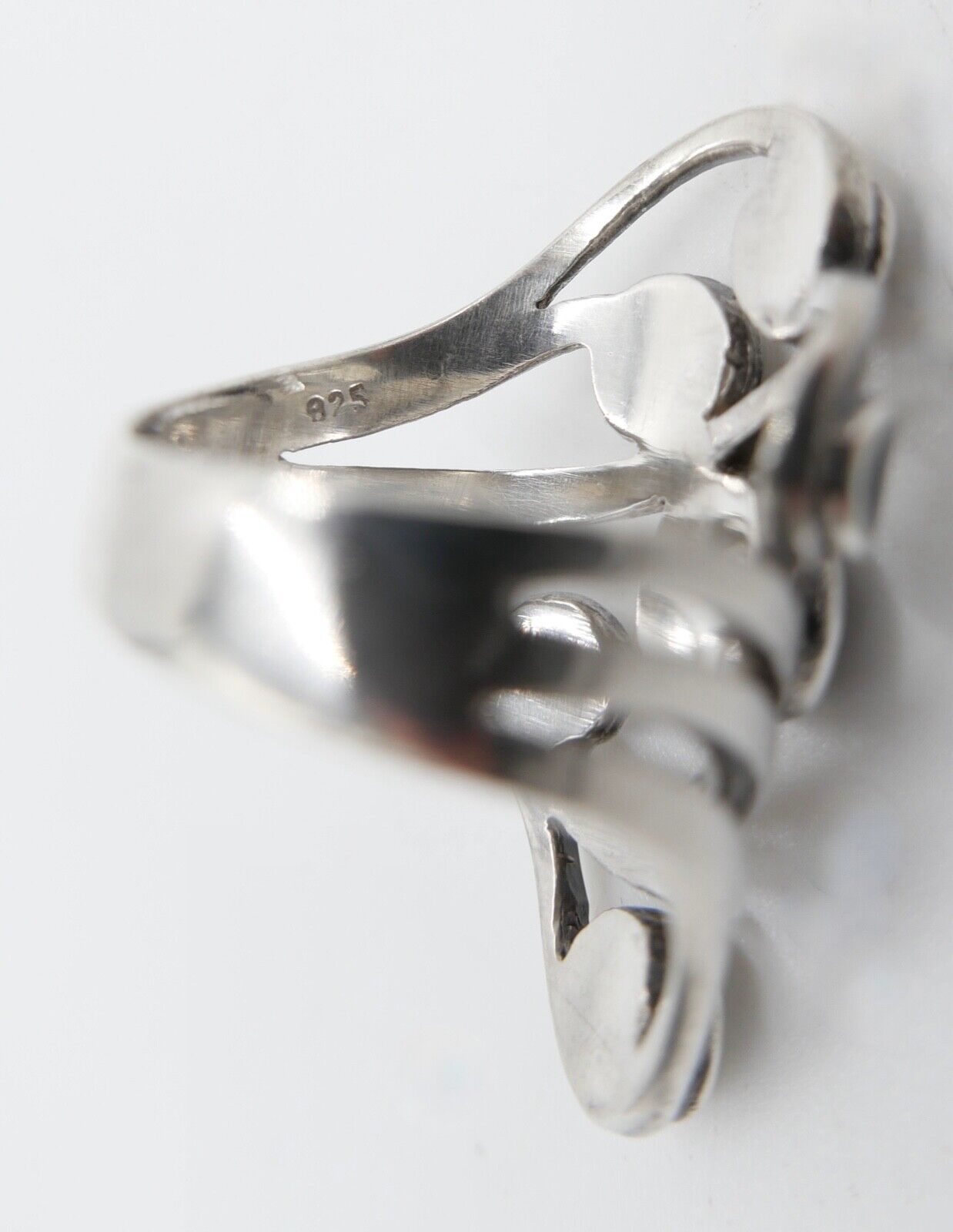 80er Silberrring Damen Statement Ring Gr. 60 Silber 925 Türkis Malachit Perlmutt - Antikhandel-Stuttgart