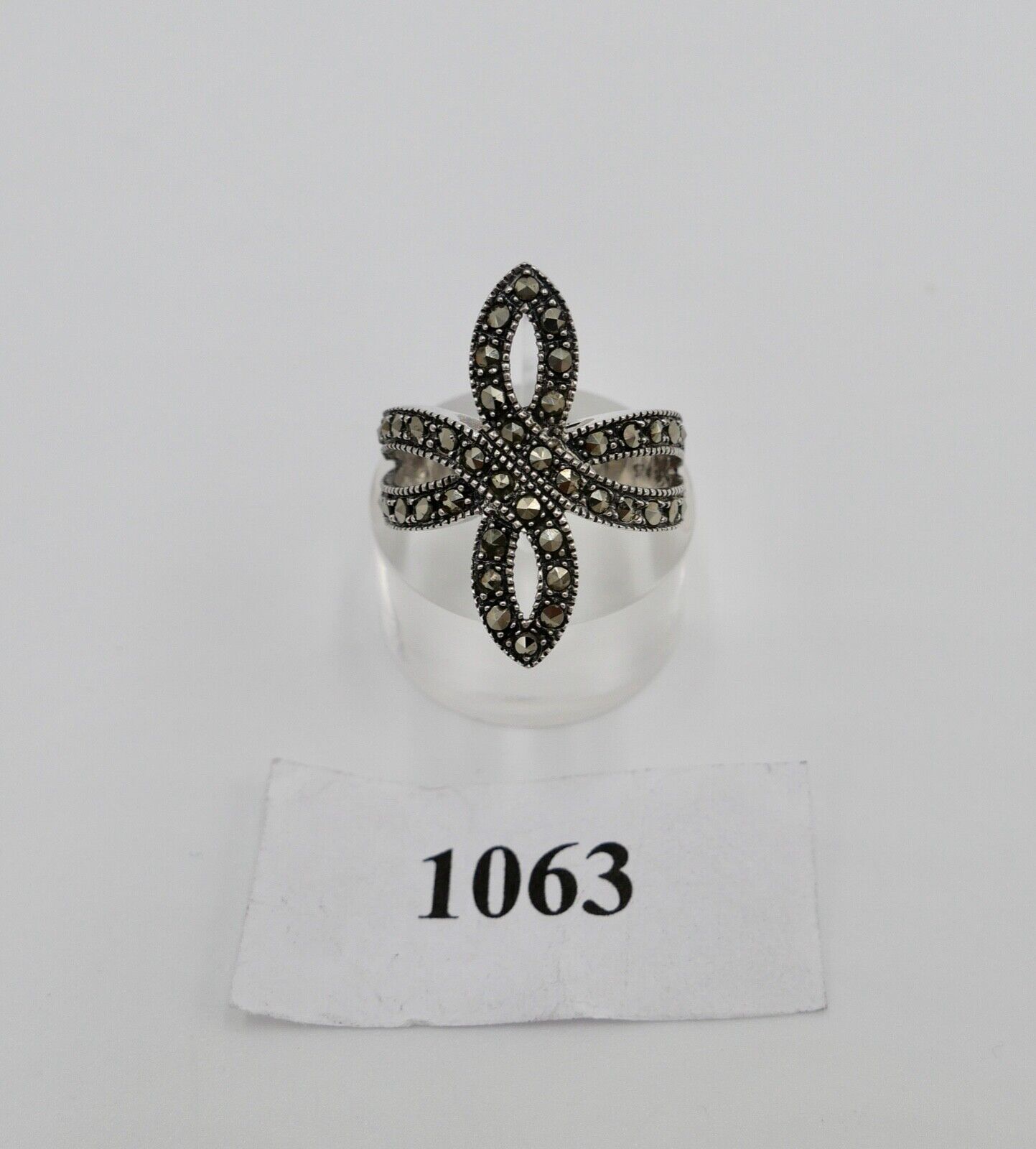 80er Jahre 925 Silberring mit Markasit Gr. 53 in Schleifenform Schleife - Antikhandel-Stuttgart