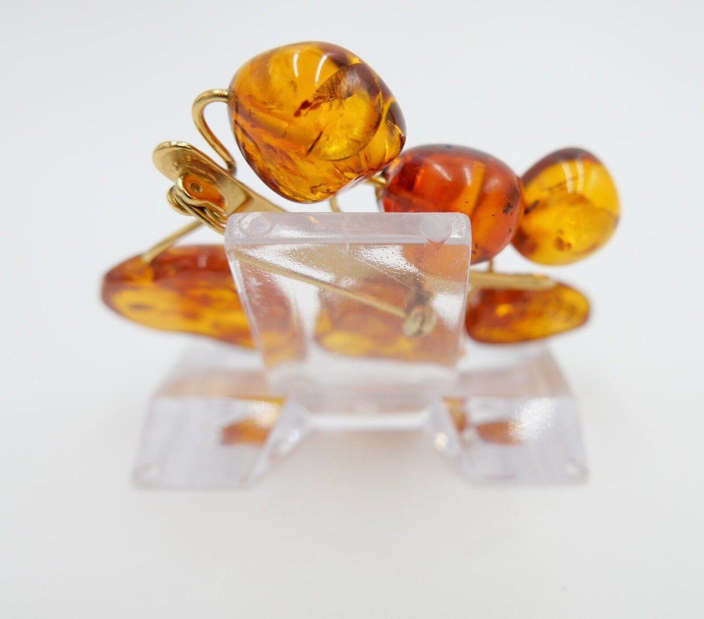 Blatt Bernstein Brosche vergoldet Russische Punze 1RK NEUwertig - Antikhandel-Stuttgart