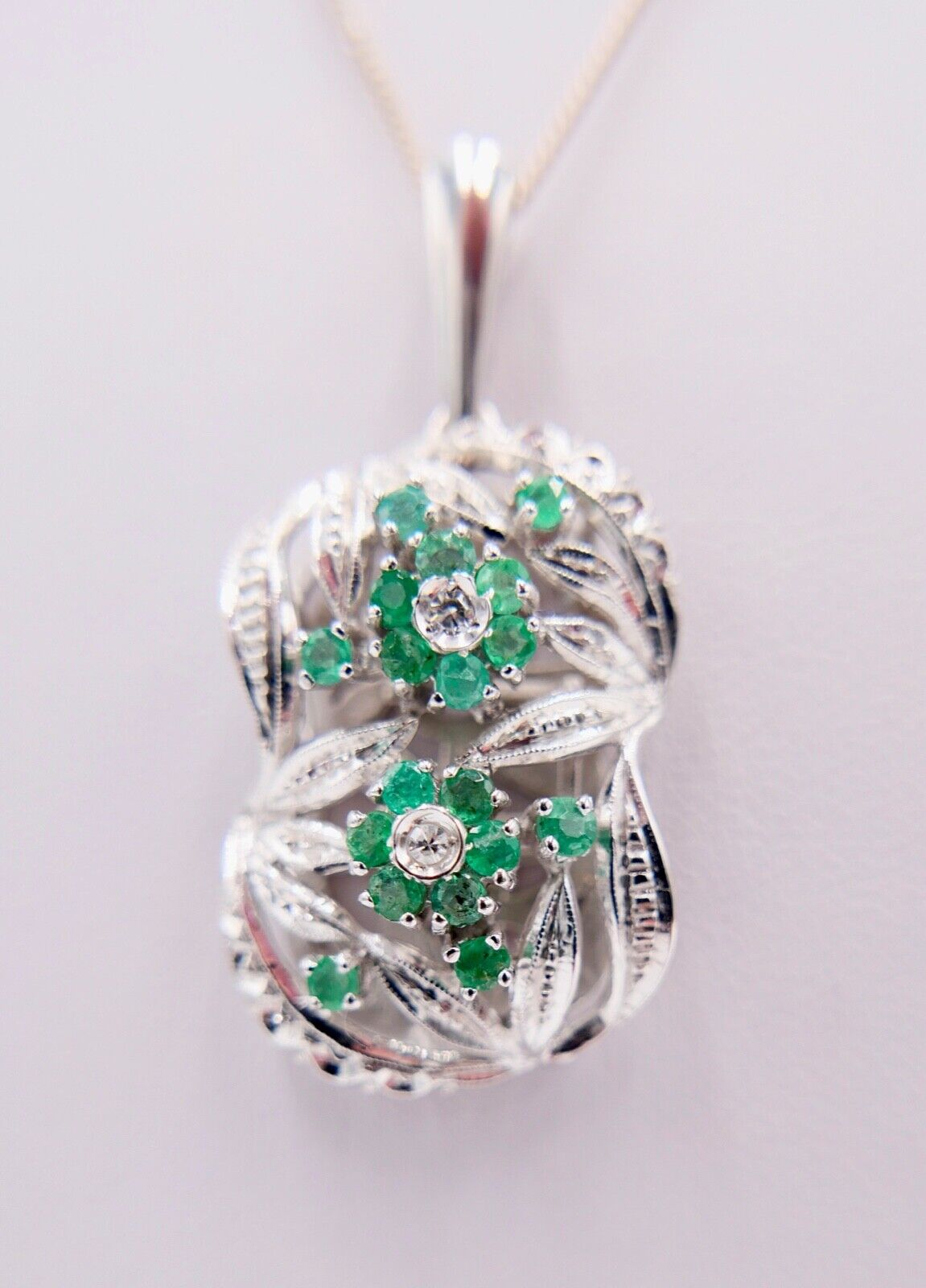 XXL Anhänger 750 18K Weißgold Diamanten & Smaragd 31x20 mm Schließe Perlenkette - Antikhandel-Stuttgart
