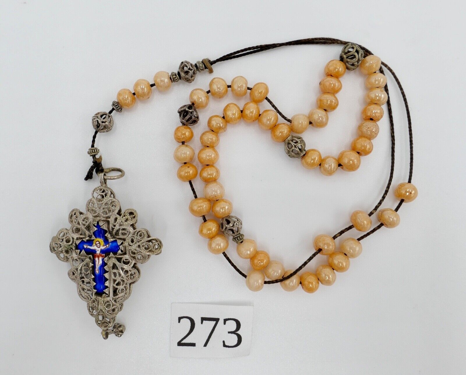 Antiker Filigraner Rosenkranz / Gebetskette Emaile Email Kreuz Silber um 1870 - Antikhandel-Stuttgart