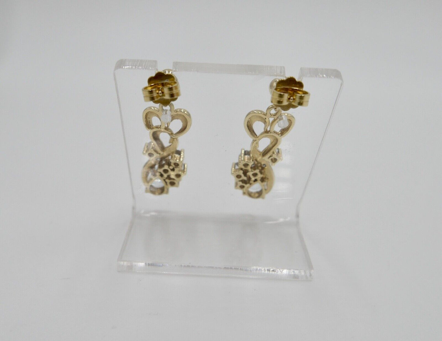 80er Jahre Ohrringe Ohrhänger GOLD 585 / 14K mit Aquamarin und Quarz - Antikhandel-Stuttgart