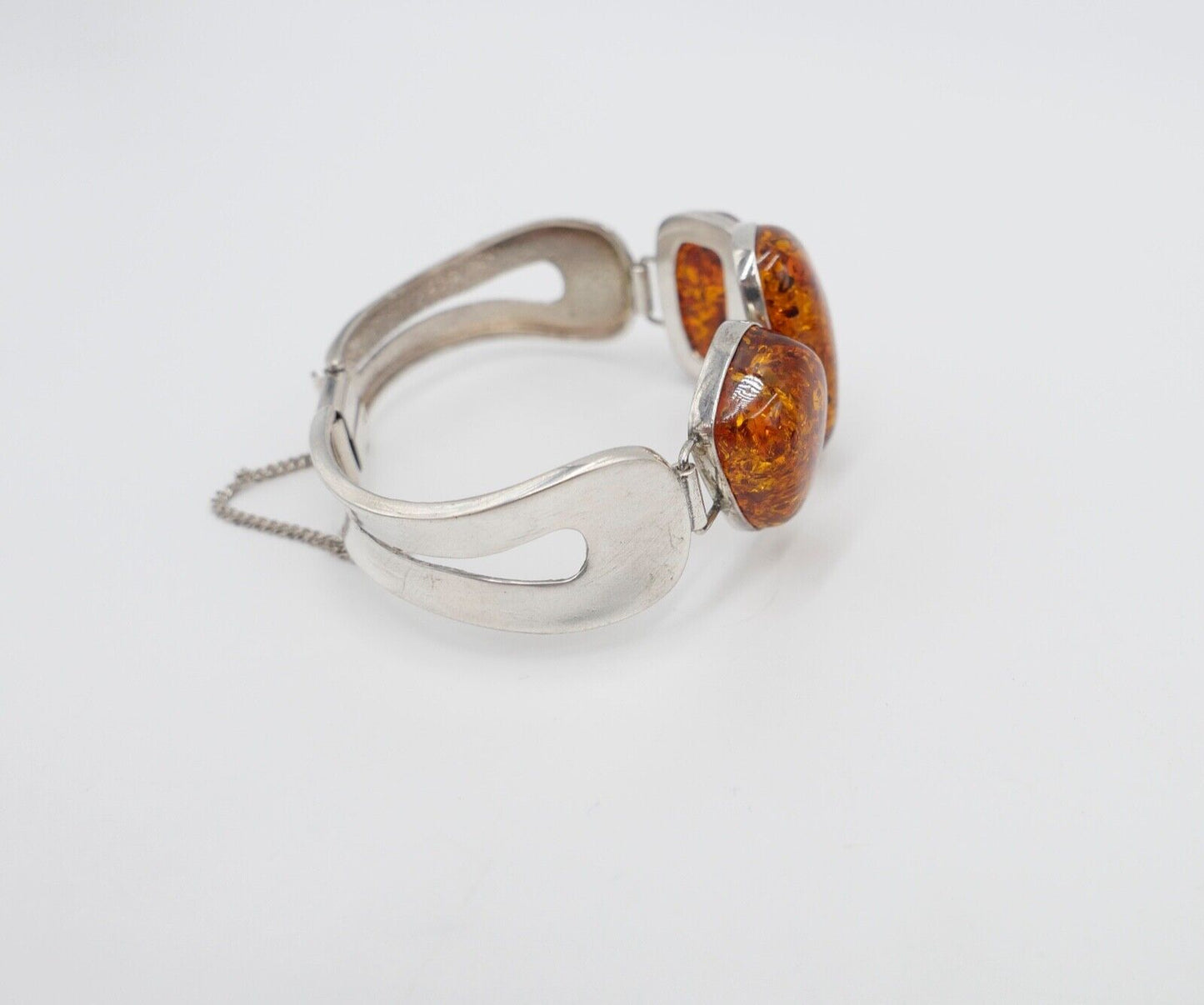 80er Jahre Silber 925 Bernstein Armband Armreif Armspange G Danzig Polen - Antikhandel-Stuttgart
