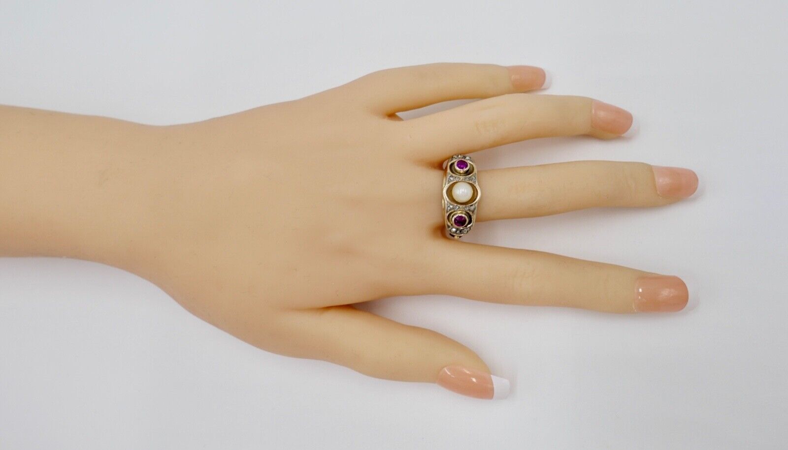 1930er Jahre Diamant Perlen Rubin Damen Gelbgold Ring 585 14K Gr.55 - Antikhandel-Stuttgart