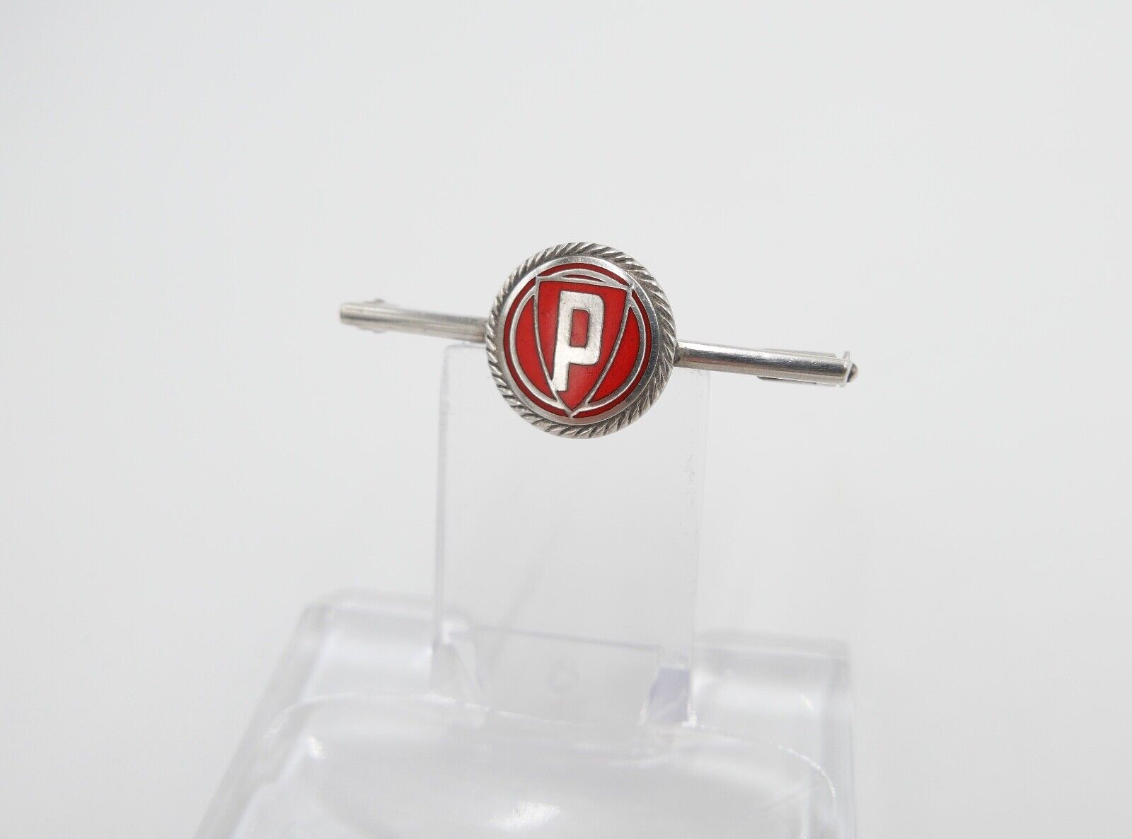 B.H. Mayer Pforzheim Pin Anstecknadel Brosche Silber 935 Emaille P Ø 14mm x 39mm - Antikhandel-Stuttgart