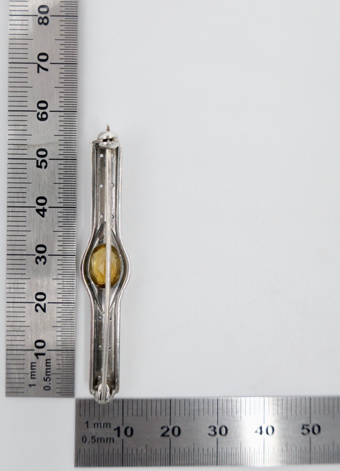 Jugendstil Silber 835 Brosche Anstecknadel mit gelben Citrin 55,0 mm - Antikhandel-Stuttgart