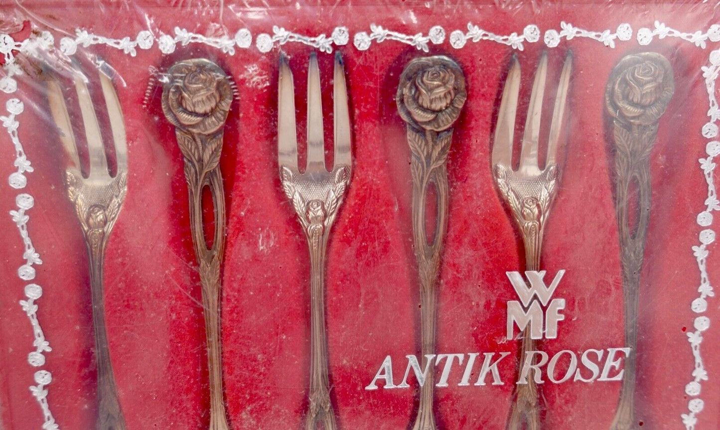 - NEU - OVP - WMF ANTIK ROSE - 90er Silber versilbert 6 Stück Kuchengabel - Antikhandel-Stuttgart