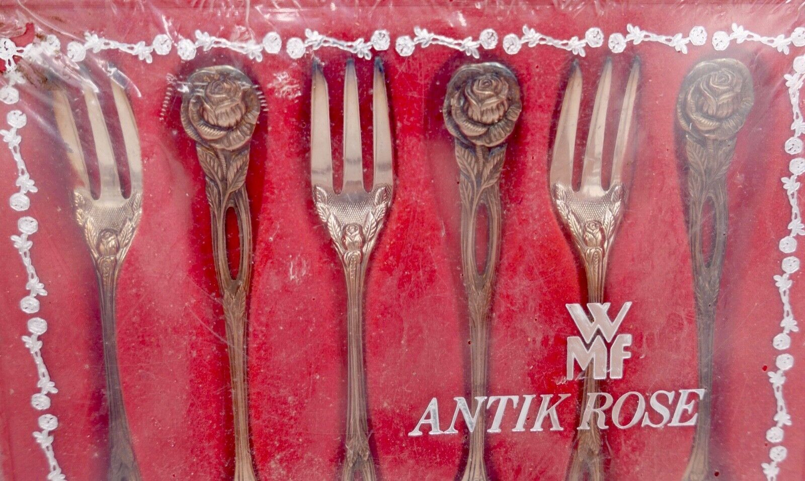 - NEU - OVP - WMF ANTIK ROSE - 90er Silber versilbert 6 Stück Kuchengabel - Antikhandel-Stuttgart