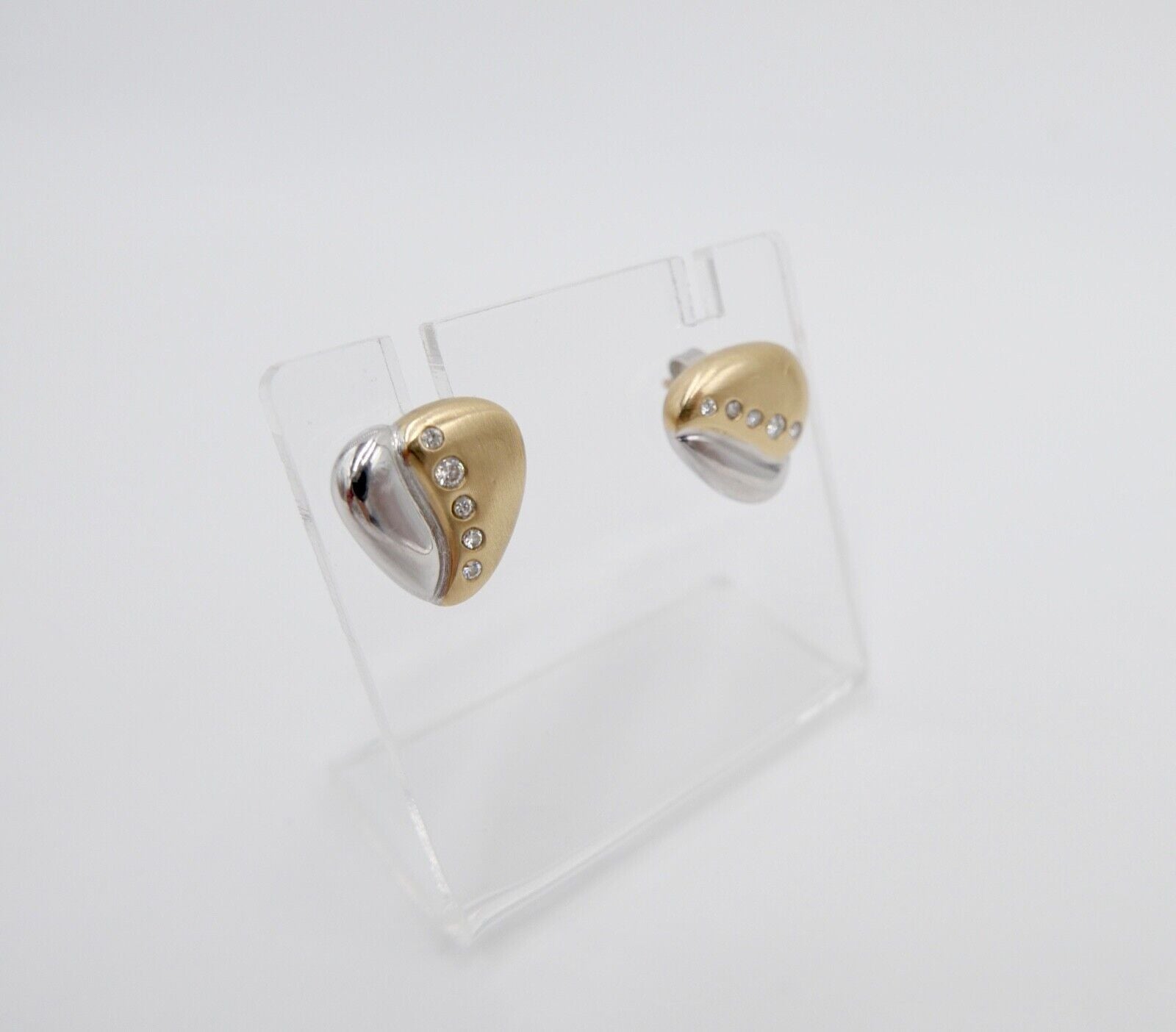 80er Jahre Bicolor Brillanten Gold Weißgold Ohrringe Ohrstecker Herz 585 - Antikhandel-Stuttgart
