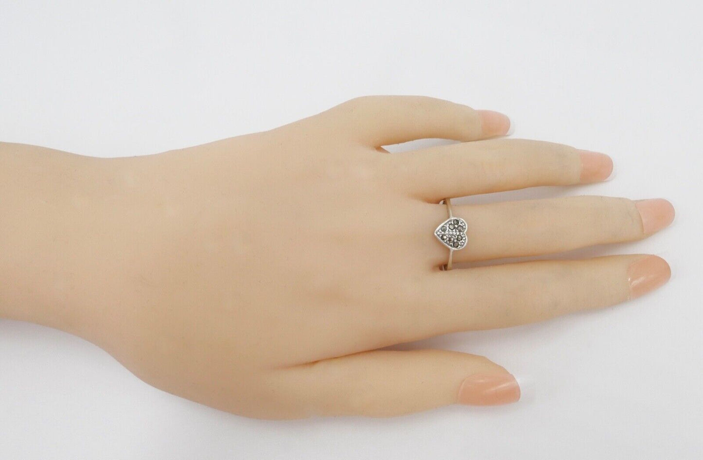 80er Jahre filigraner Markasit Silberring Herz Gr. 57 vintage - Antikhandel-Stuttgart